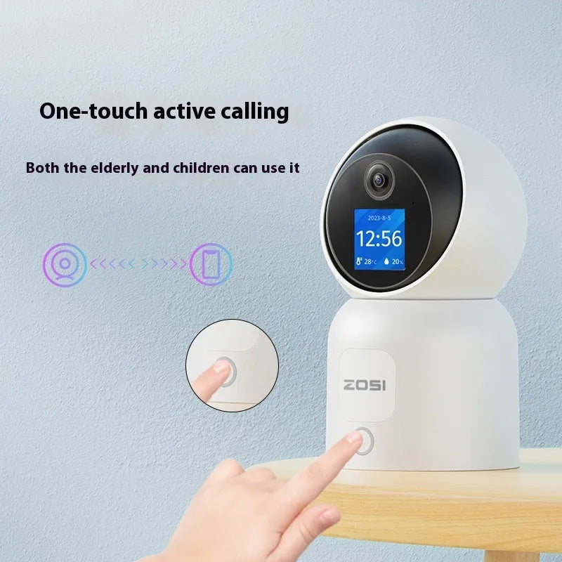 Zhou Shi wireless indoor security camera with built-in screen on a screw-fixed wall bracket