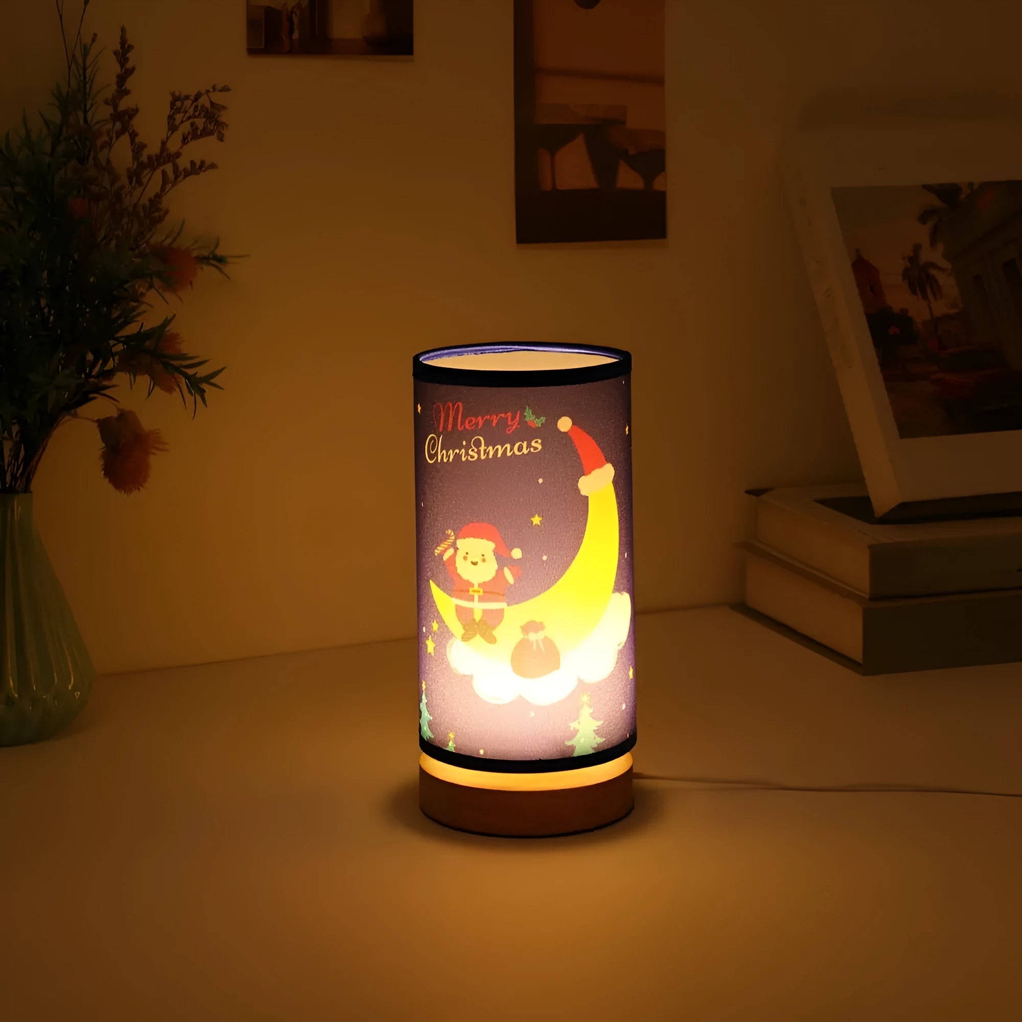 European style Santa Claus LED night light with USB plug and bamboo lamp holder