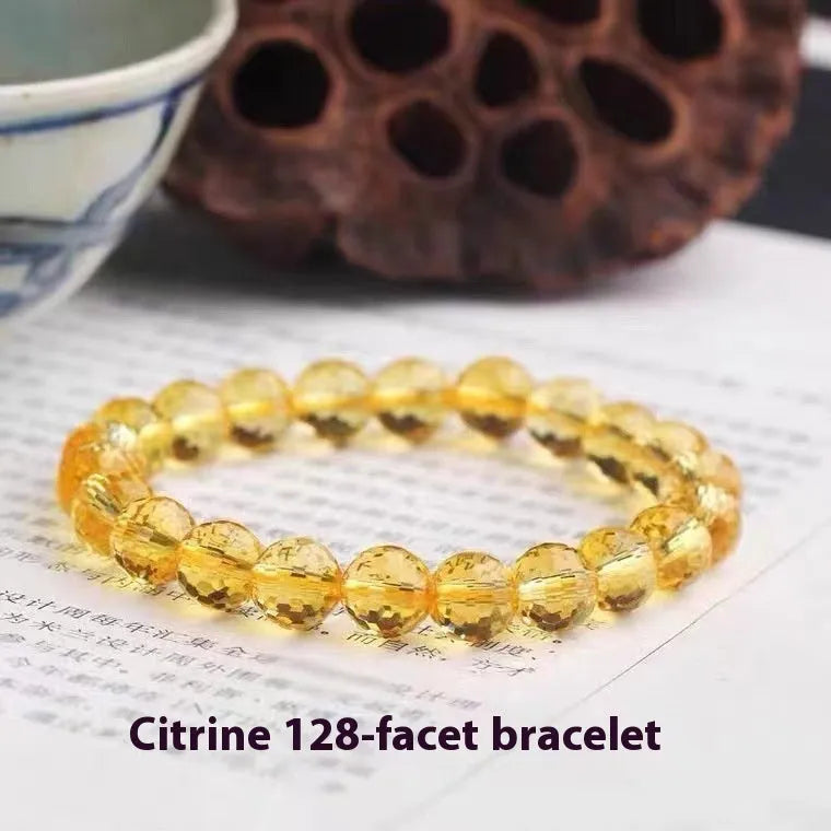 Handmade 128-facet crystal ametrine bracelet with detailed bead cutting and optional charm