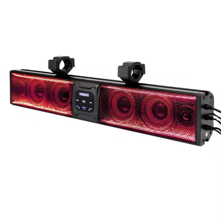 Bluetooth audio belt for golf carts with plastic housing and multiple speaker grilles