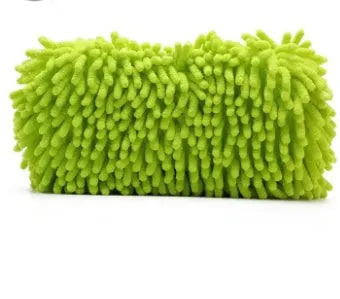 Silver green chenille car wash sponge with microfiber construction measuring 14x25cm