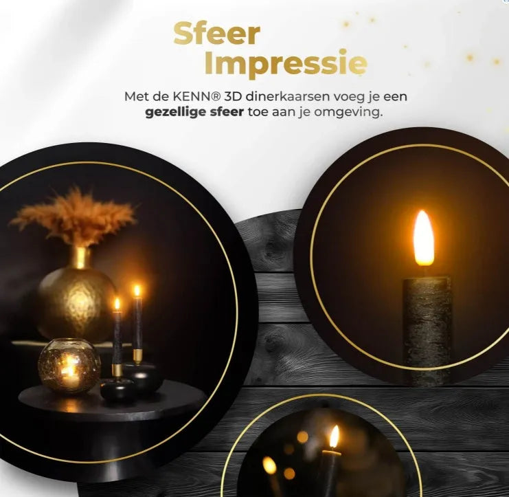 Black LED taper candle with realistic 3D yellow flame effect