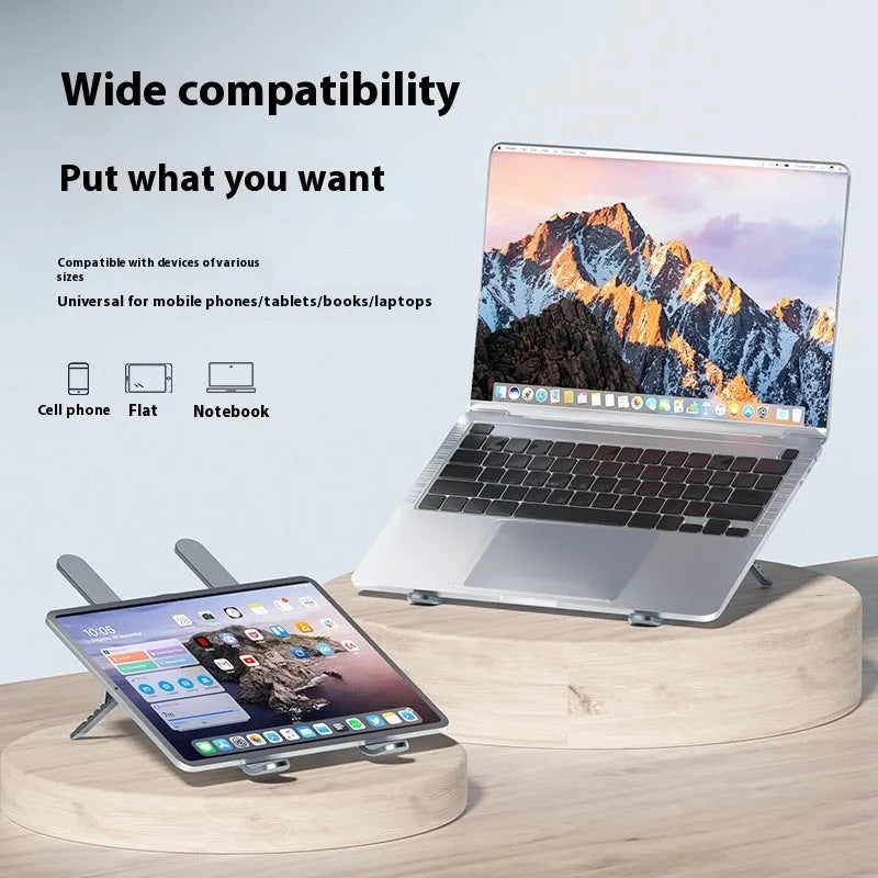 Silver aluminium alloy laptop cooling stand with twin fans in folded position