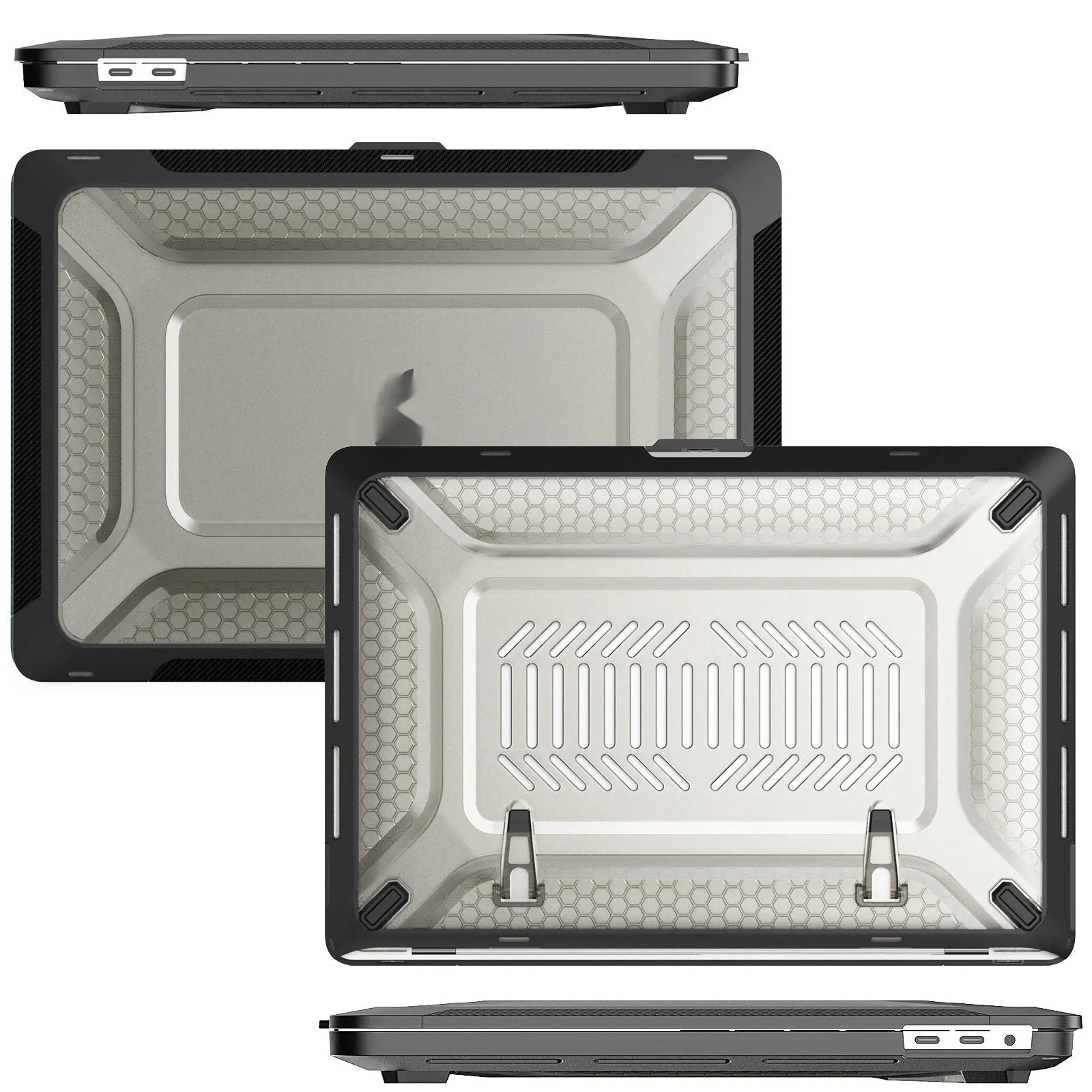 MacBook Air and Pro protective shell case in sapphire blue, elegant apricot, cool black, and starry sky grey colours.