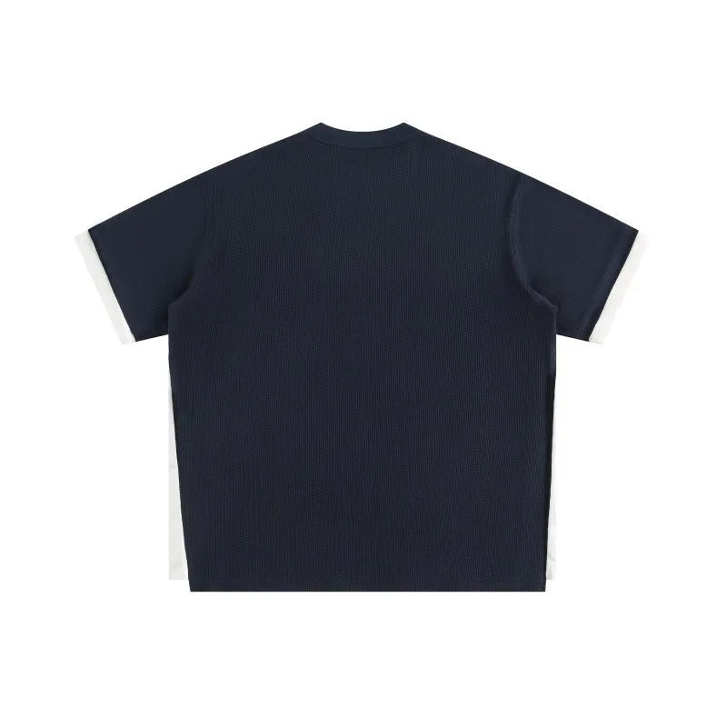 Waffle texture short sleeve t-shirt with retro alphabet embroidery in loose fit design