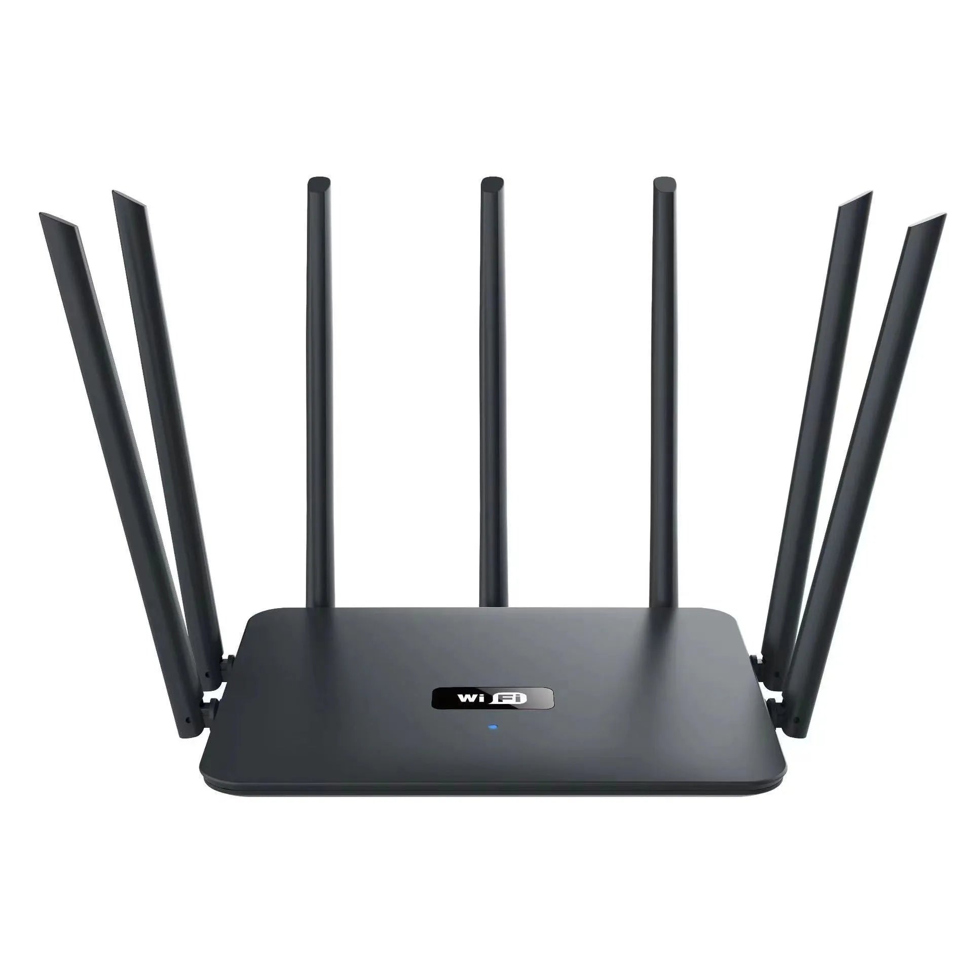 White dual-band gigabit router with five external antennas for wall-penetrating home WiFi coverage
