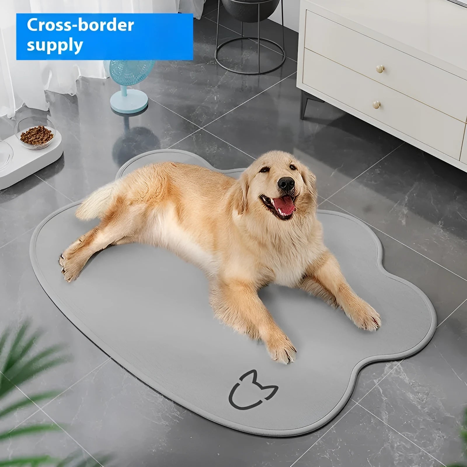 Ice silk pet cooling mat for dogs on a floor, showing non-slip base and scratch-resistant surface