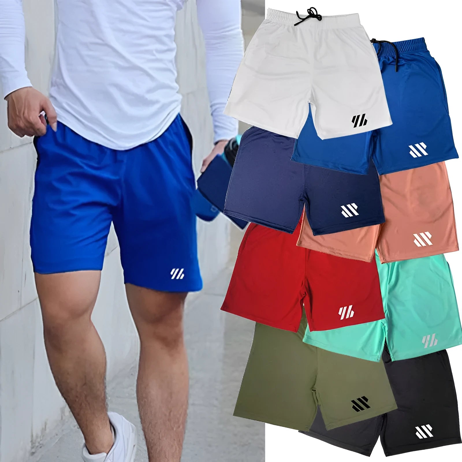 Men's loose black metal silk fabric sports shorts for running, laid flat.