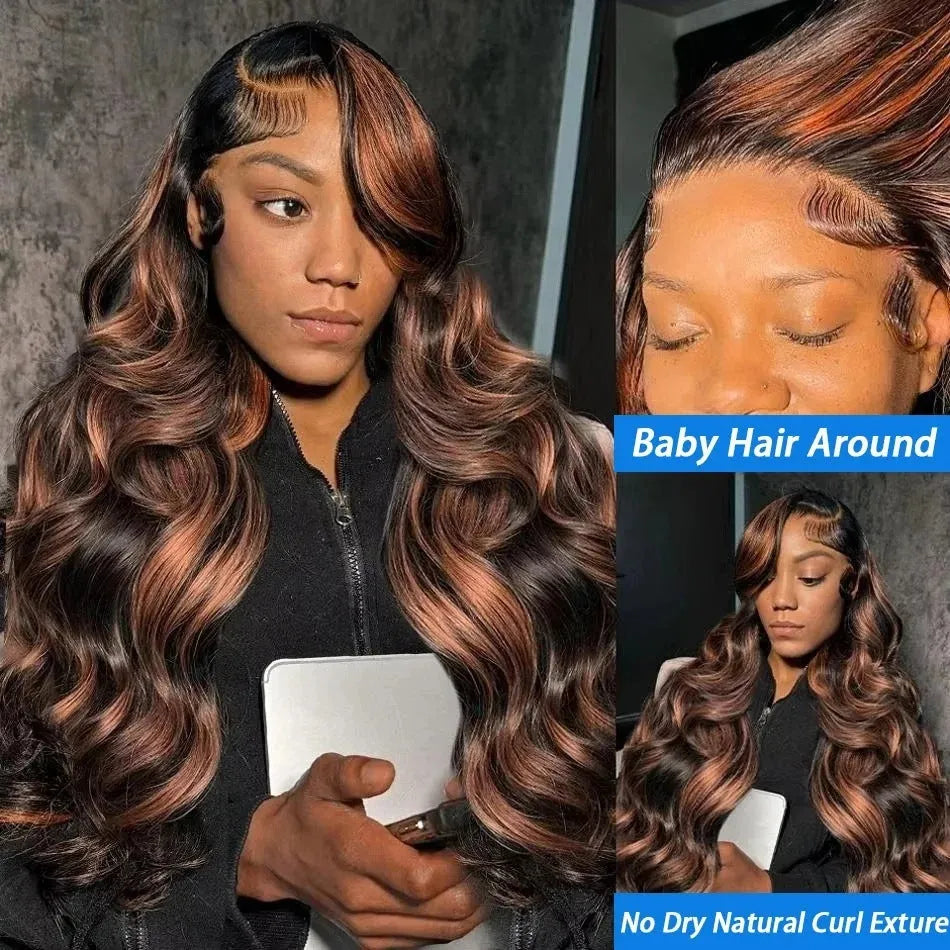 Gradient brown big wave wig with high-temperature fibre and headgear
