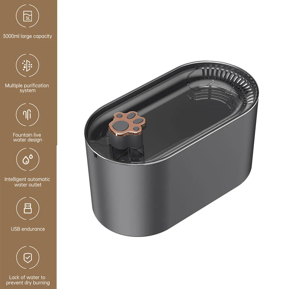 Berlin blue automatic pet water fountain with LED light on a 3-litre BPA-free plastic base