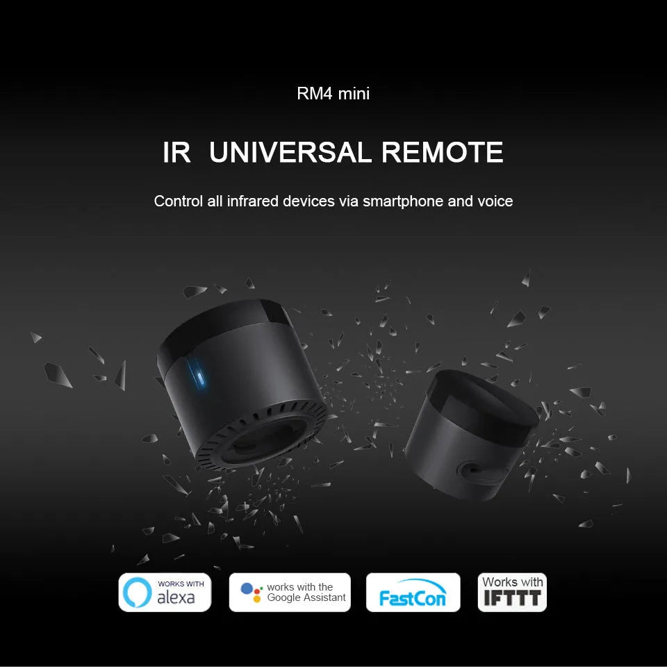 Black RM4 Mini infrared smartphone WiFi remote control with USB cable, ABS plastic, universal IR controller