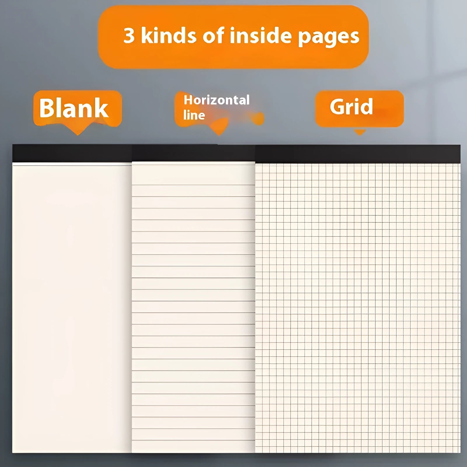 Tearable writing pad notebook in A5 size with grid ruling, 80 sheets.