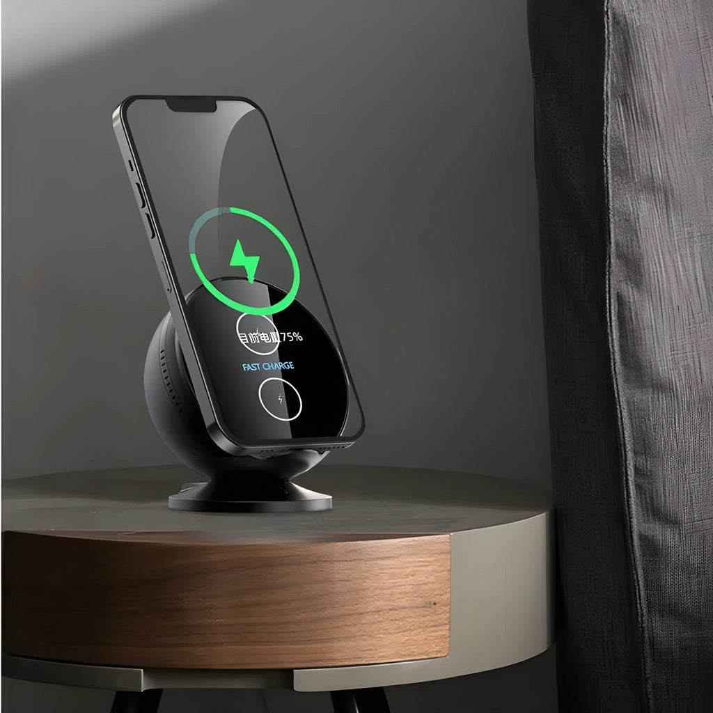 XC-11 wireless phone charger holder with Bluetooth speaker in black, blue, pink or white