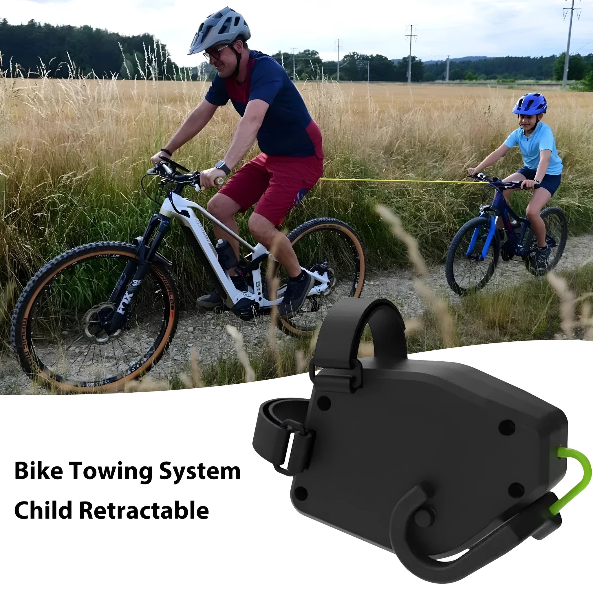 Black plastic bicycle trailer rope measuring 1.2 metres for converting standard bikes into transport solutions