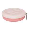Portable plastic dog food bowl with separate snack compartment in light pink colour.