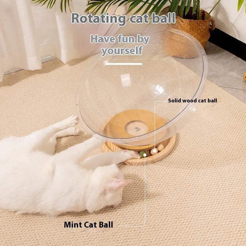 Transparent acrylic cat space capsule bed with turntable base in bathtub shape