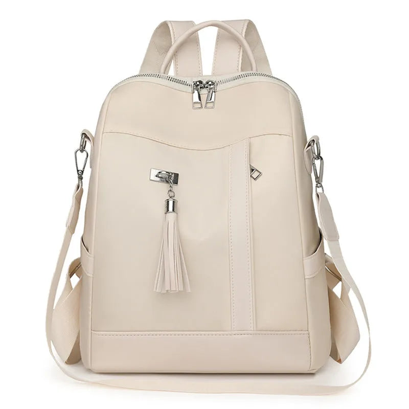 Soft PU large capacity commute backpack with three-dimensional pockets in light pink colour