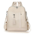 Soft PU large capacity commute backpack with three-dimensional pockets in light pink colour