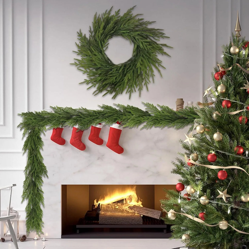 PE artificial front door garland with American country style design in 60cm length with varying leaf density options