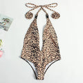 Women's leopard print one-piece swimsuit with bandage back in adult sizes