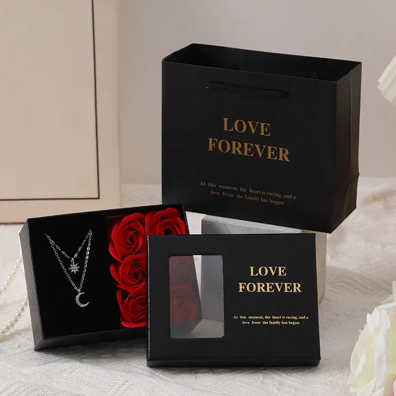 Six handmade soap roses in gift box with handbag, Korean style Valentine's Day gift set