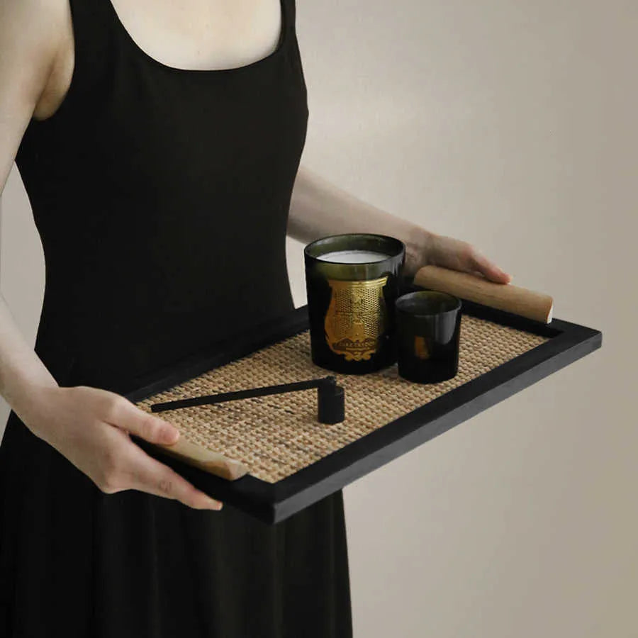 Pine wood dining tray with two compartments shown in large and small size options