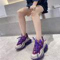 Women's leather casual sports shoes with thick rubber soles and cross-tie closure in jelly style