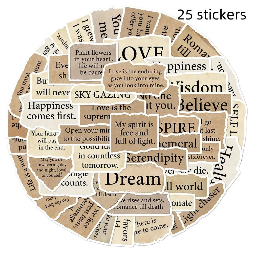 Set of 25 tear English design PVC decorative stickers for laptops and notebooks