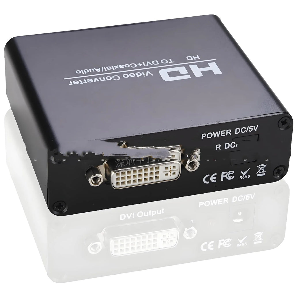 Black HDMI to DVI converter with 1.5 metre cable and coaxial audio output