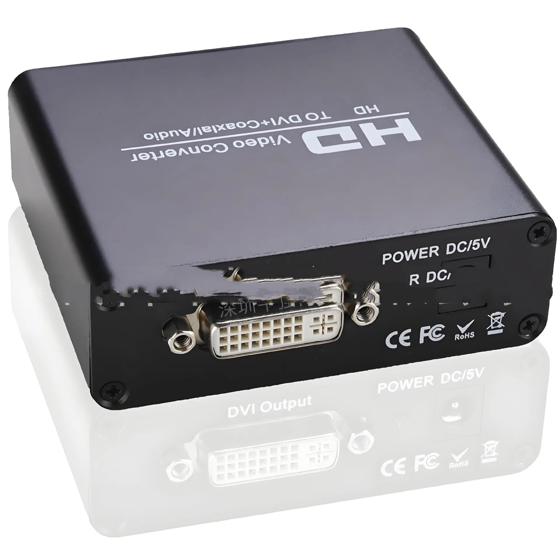 Black HDMI to DVI converter with 1.5 metre cable and coaxial audio output