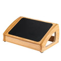 Wooden adjustable bamboo office desk footstool in natural wood colour, shown as an under-desk ergonomic foot rest.