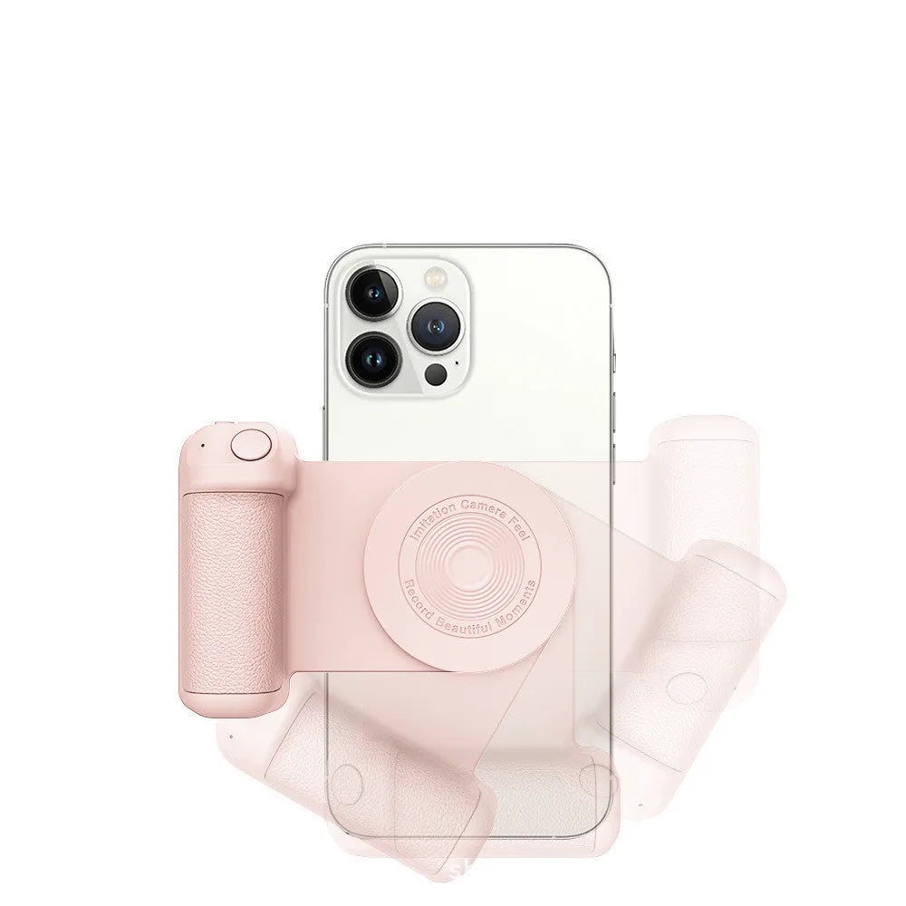 Black 3-in-1 magnetic phone camera handle with rotatable stand and PU leather grip