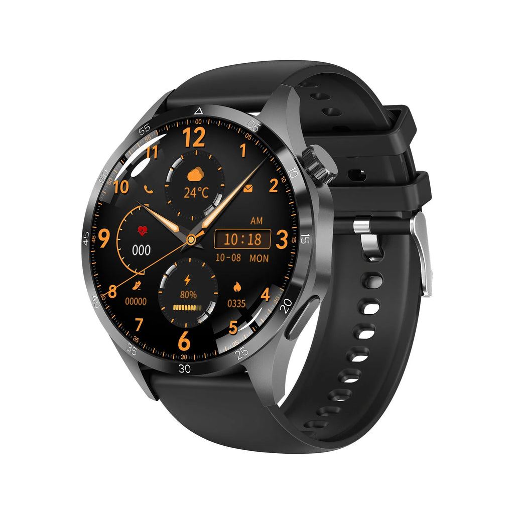Black Bluetooth smartwatch with health monitoring features on either silicone sport or Milan mesh metal strap