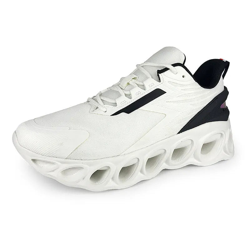Men's black breathable low-top casual sports shoes with mesh upper and lace-up front