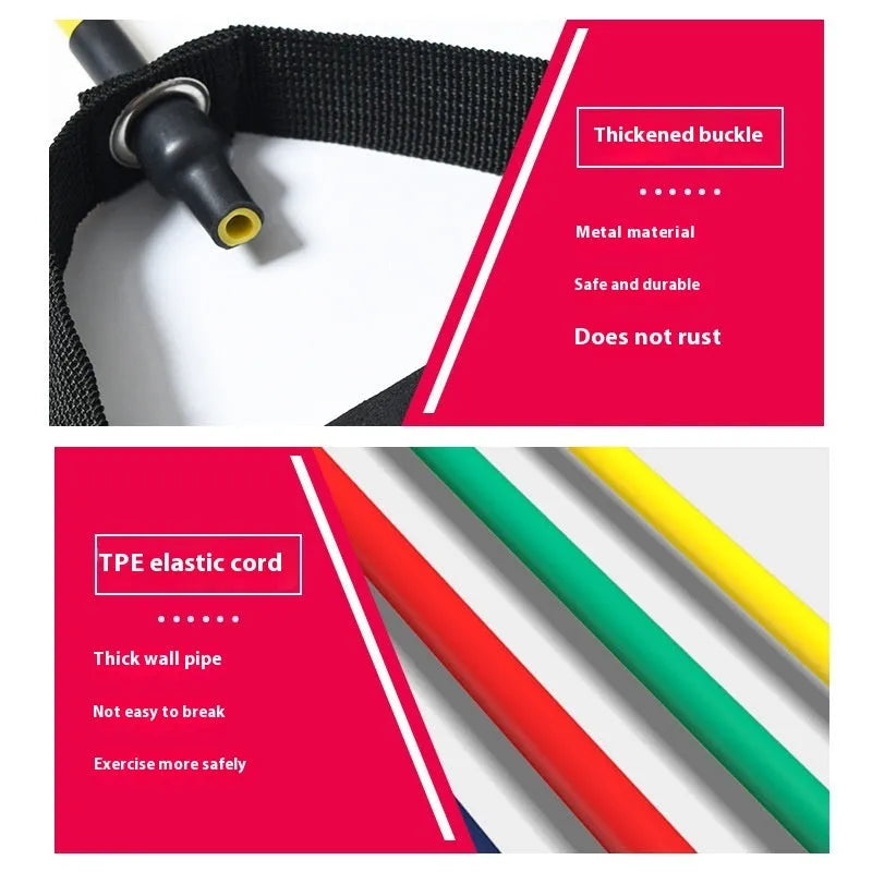 Adjustable chest expander exercise equipment with five colour-coded resistance levels from 10 to 30 pounds
