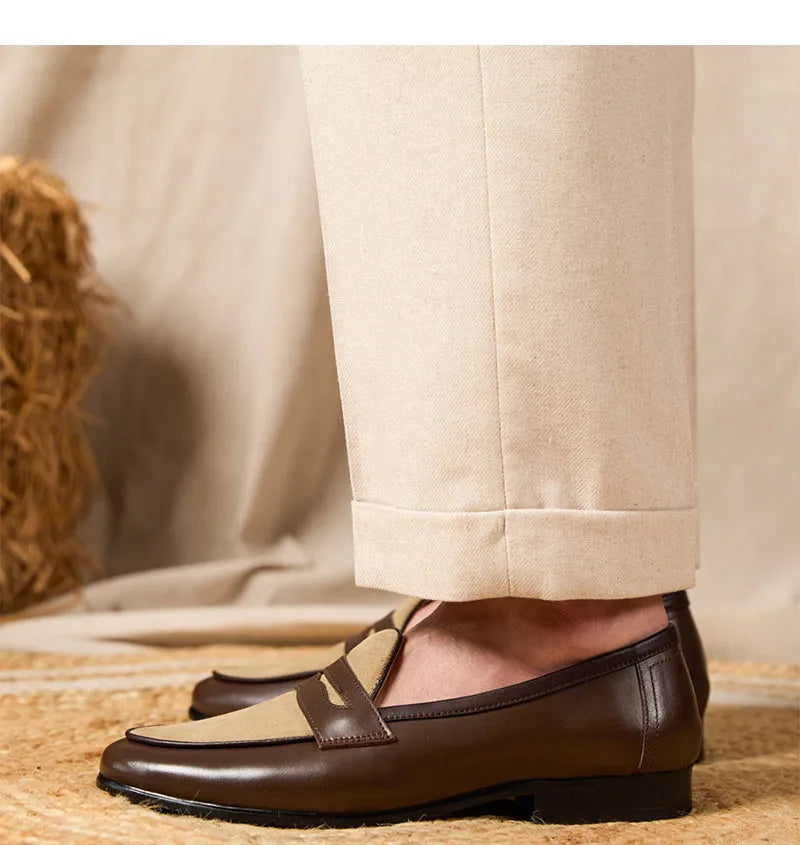 Coffee grey British style loafers with suede leather uppers and slip-on design