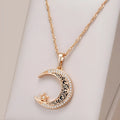 Rose gold star moon necklace with zircon pendant on water wave chain