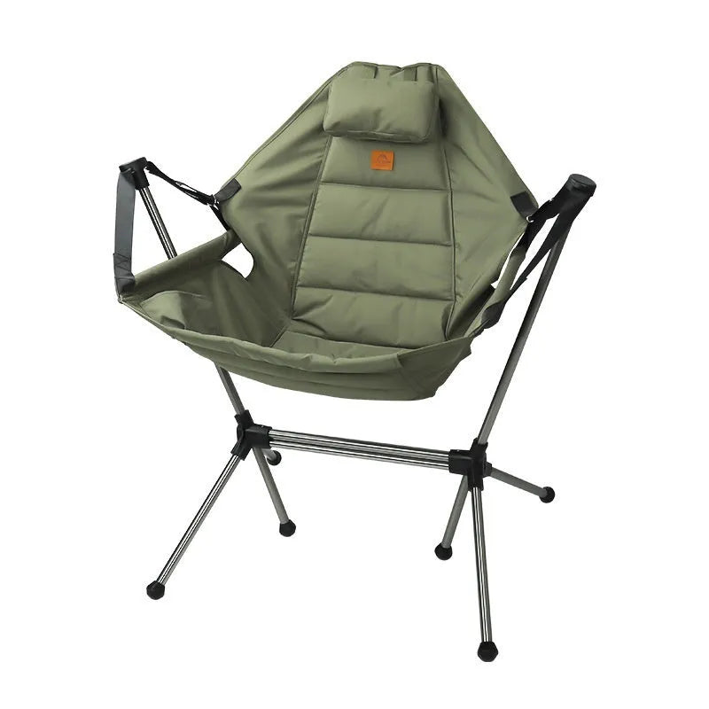 Outdoor folding rocking chair with aluminum alloy frame and adjustable seat in olive colour