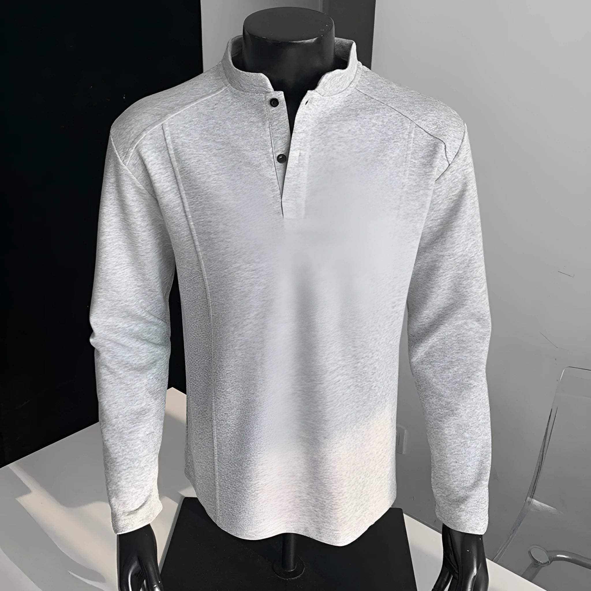 Men's patchwork stand-up collar polo shirt in Chinese cotton with asymmetric design