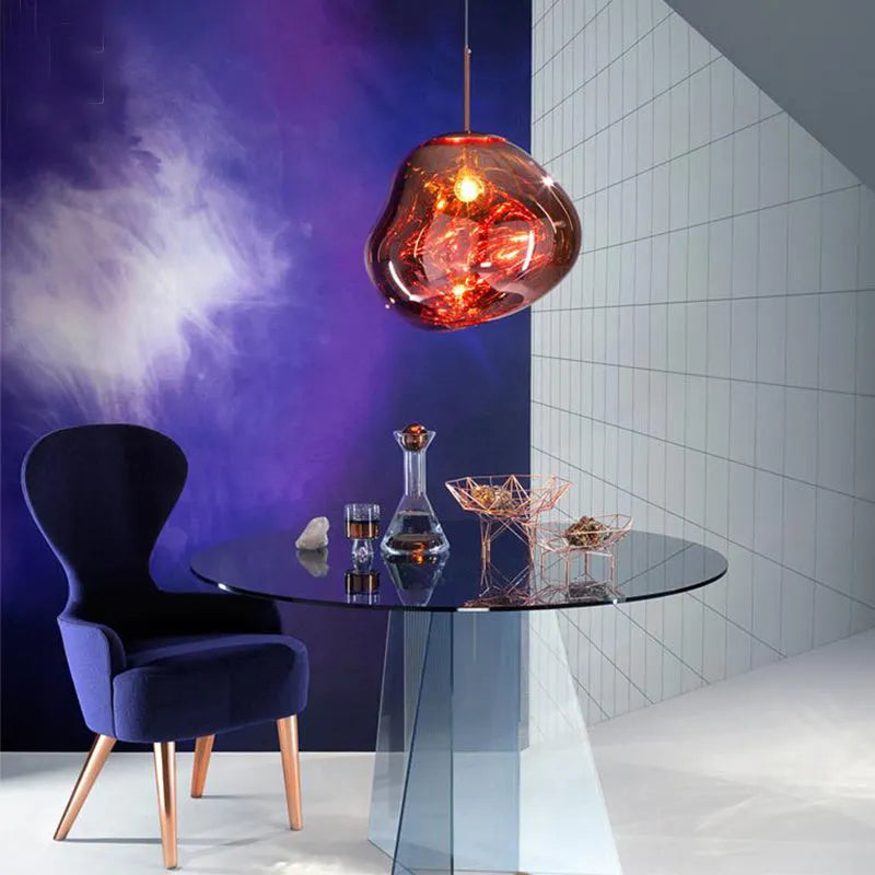 Post-modern Nordic irregular glass lava lamp chandelier in gold, silver, or red copper finish