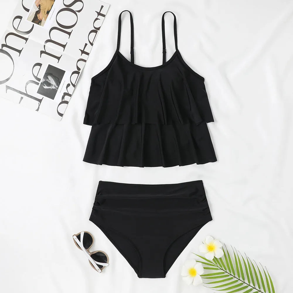 High-waist double-layer women's swimsuit with briefs style and polyester fabric