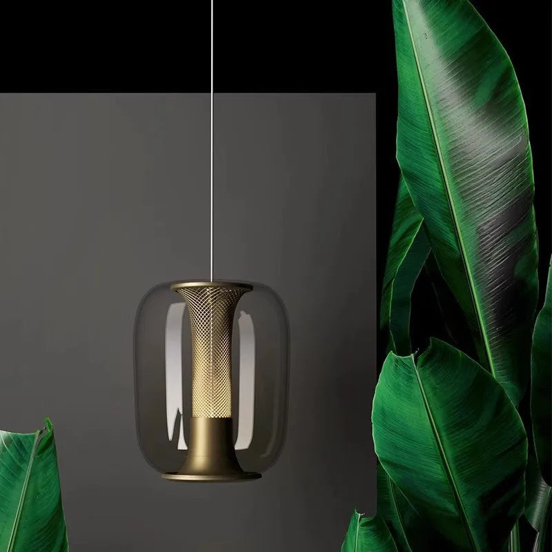 Nordic minimalist spherical glass chandelier in clear, smoky grey or cognac colour