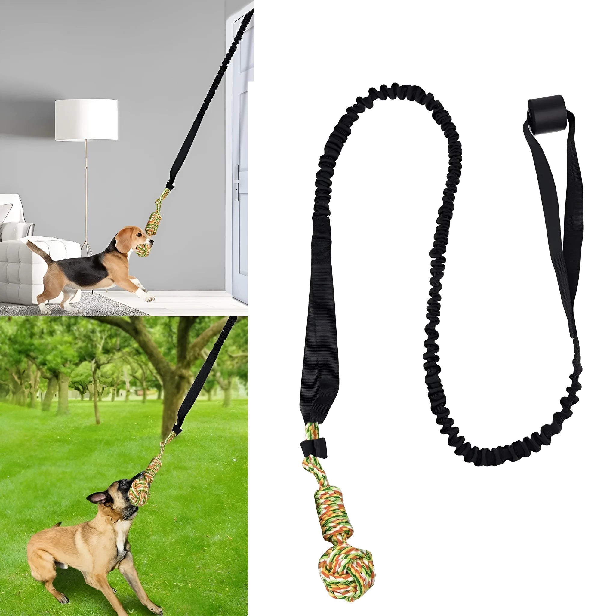 Braided cotton dog tug of war rope toy in red, grey, or black colours for interactive play