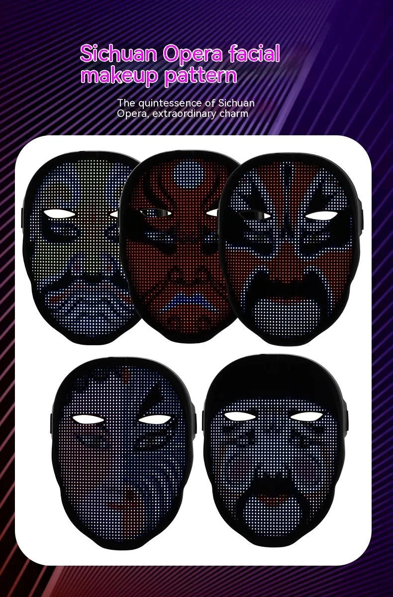 Full colour LED luminous face mask with gesture control and rechargeable battery for Halloween parties