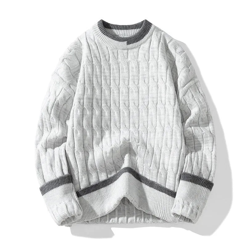 Men's loose fit modal acrylic long sleeve pullover sweater in light blue