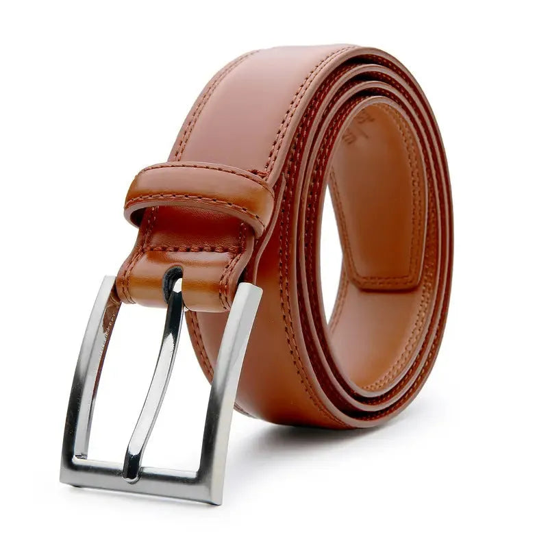 Men's genuine leather belt showing 95 grain texture with alloy buckle
