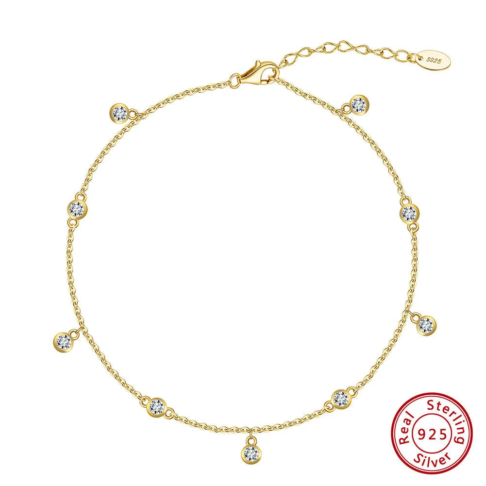 Women's sterling silver anklet with geometric zirconium pendant in gold colour