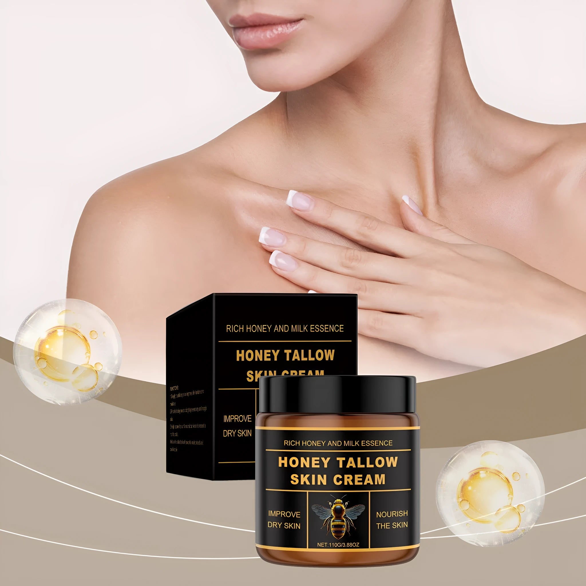 Honey Tallow Skin Cream 110g jar, white cream visible inside round container
