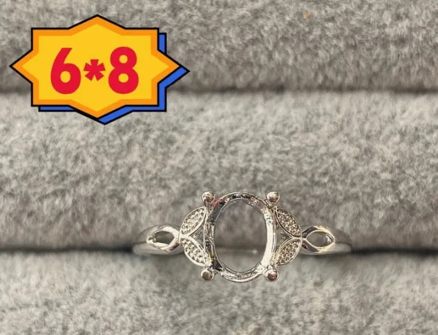Oval denier copper ring with 6x8mm main stone and five-pointed star Korean style design