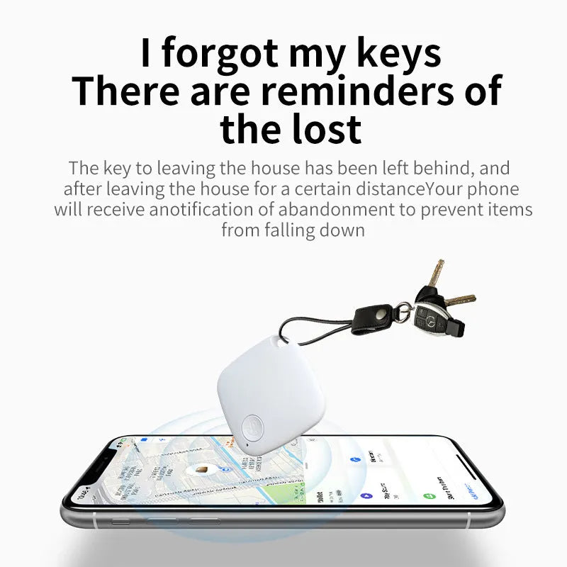 Compact black Bluetooth anti-lost tracker key ring with positioning alarm.